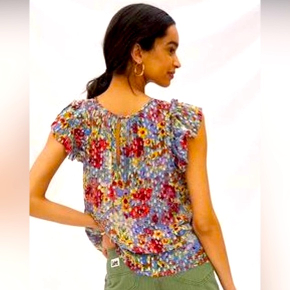 NWT Anthropologie Velvet “Keiara” Chiffon Ruffle Sleeve Top -XS - Picture 2 of 16